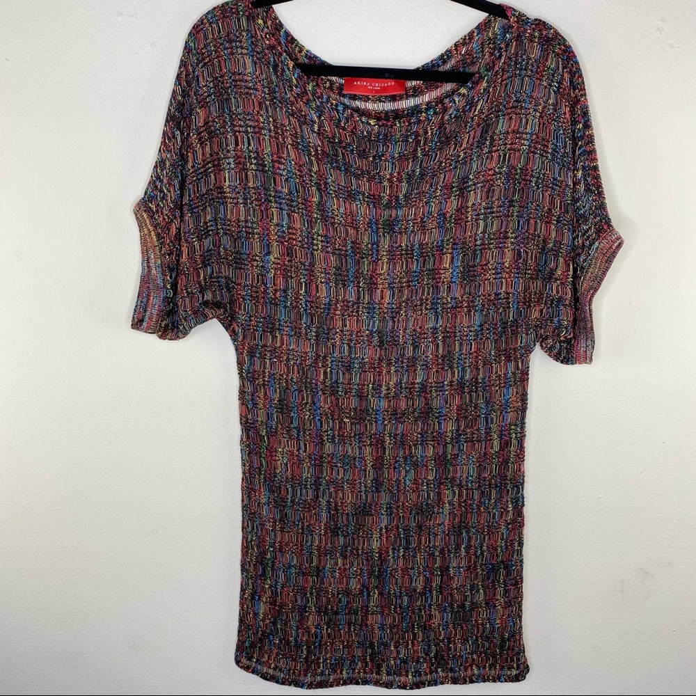 Akira Chicago red label open knit rainbow tunic style dress women’s size large